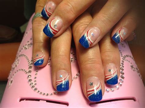 red white and blue nails easy|red nails with glitter tips.